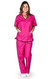 Natural Uniforms Women's Contrast Trim Scrub Set (Hot Pink//Black) (X-Large)
