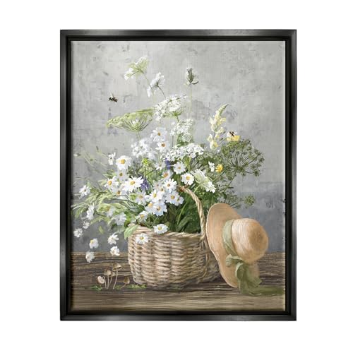 Stupell Industries Country Daisy Basket Framed Floater Canvas Wall Art by Danhu…
