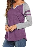 Locryz Ladies Loose Fit Work Blouse Long Sleeve V Neck Tunic Shirt Tops XXL Purple