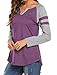 Locryz Ladies Loose Fit Work Blouse Long Sleeve V Neck Tunic Shirt Tops XXL Purple