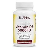 Vitamin D3 5000 IU High Potency 90 Vegetarian Capsules in Non-GMO for Enhanced Calcium Absorption , Dental and Bone health , Muscle function