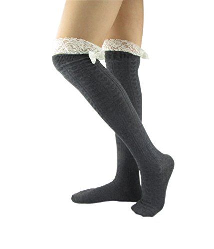 NOVAWO Women's Crochet Lace Knee High Socks Boot Socks with Bow