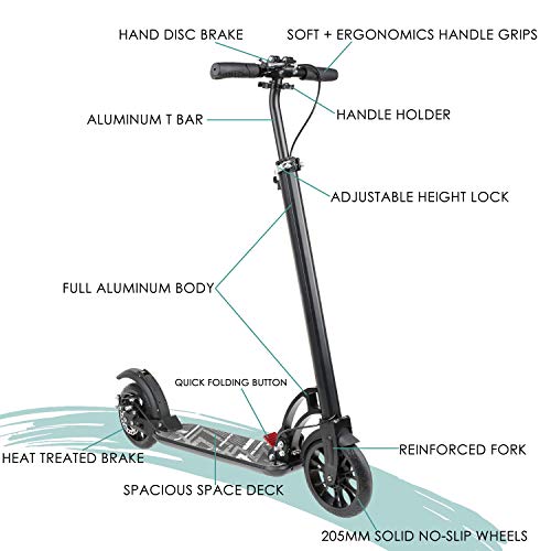 VOKUL Foldable Kick Scooter for Adults Teens Kids with Big 200mm Wheel,Hand Disc Brake Two-Wheels Commuter Scooter -Aesthetic Design,Full Aluminum Body,3 Seconds Easy-Folding System,220lbs Capacity