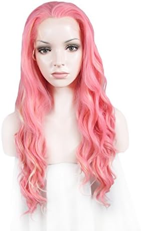 Lace Wig Long 24“Wave Synthetic Lace Front Wig Rose Mixed Blonde High Density