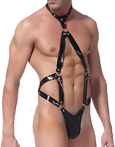 Men Sexy Lingerie Daoroka Leather Crotchless Thong Underwear Jumpsuit Bar Bandage G-Strings Underwear Erotic Outfit