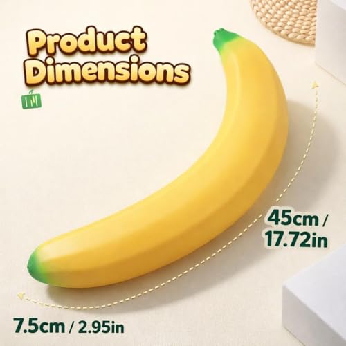 SLEEPHEAD® 18in Giant Banana Squishy, Jumbo Big Cute Realistic Banana Stress Ball Soft Squishys Slow Rising Stress Ball for Anxiety Stress Party Favors(Giant Banana)