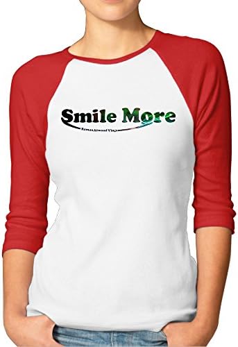 DMJHalf Women's Roman Atwood Smile More Casual 3/4 Length Sleeve Baseball T Shirts Red