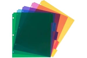 JAM PAPER Plastic Index 5-Tab Dividers - 9 3/4 x 11 1/2 - Assorted Multi-Color - 5 Tabbed Dividers/Pack