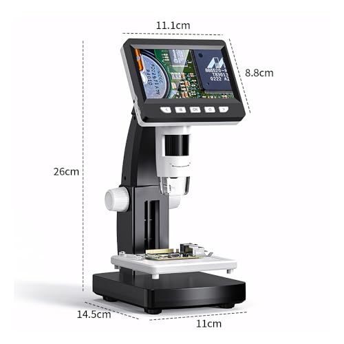 JESWO Microscopio LCD Digital, Microscopio de 4.3 Pulgadas, Aumento 1000X, Mesa elevadora Ajustable para la Mejor observación