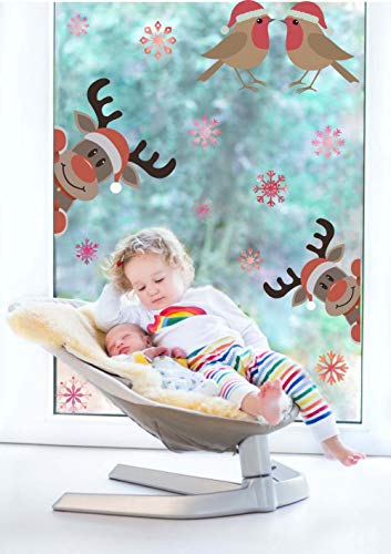 TOARTi Reindeer Wall Decal with Birds Snowflake Wall Decal ，Christmas Sticker for Car Decoration，Window Cling Decal，Christmas Home Decals (29 pcs) - Thumbnail 4