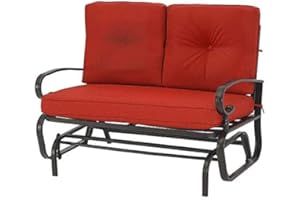 Omelaza Outdoor Swing Glider Rocking Bench, Garden Loveseat Chair, Patio Steel Frame Chair Wrought Iron Look with Thick Cushion(Red)