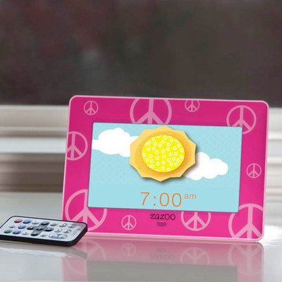 Wake Up Alarm Clock for Kids- Zazoo Photo Clock- Includes Alarm Clock, Video and Music Player (Pink Peace)