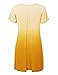 WT1085 Womens Dip Dye V Neck Short Sleeve Pleats Tunic Top XXXL YELLOW