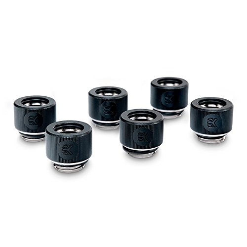 EKWB EK-HDC Compression Fitting for EK Rigid Tubing, 12mm OD, Black, 6-Pack