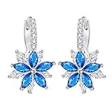  Orcbee  _Lovely Romantic Flower Stone Shape Simple Cubic Copper Earrings for Women (Blue)