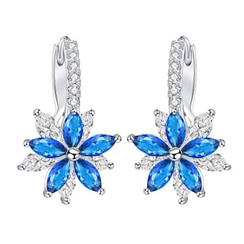  Orcbee  _Lovely Romantic Flower Stone Shape Simple Cubic Copper Earrings for Women (Blue)