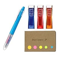 Uni Color 3 Mechanical Multi Pencil, Sky Blue Body, 0.5mm 3 Colors Lead, Sticky Notes Value Set
