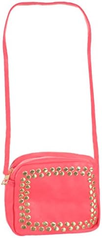 Kiss Me Couture "Square Stud" Crossbody Purse - coral, one size