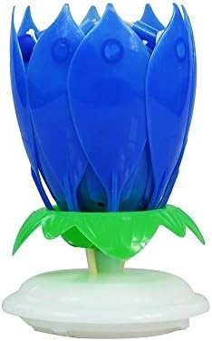 1Pc Cake Topper Musical Birthday Candles Two Layers Rotating Lotus Flower Decoration Light Candle Blossom Different Colors (1 X Blue)