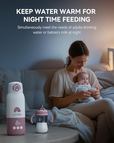 Comfyer BW01 Portable Milk Warmer for Travel, Portable Bottle Warmer with Fast Heating & Long Battery Life, Dual Heating for Breast Milk & Water, 12 Ounces Big Capacity, Car, Airplane Journey