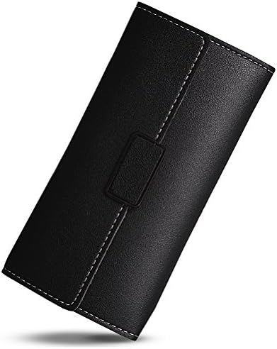 Women's Leather Trifold Clutch Wallet Card Holder Fashion and Elegant Long Purse (Black)