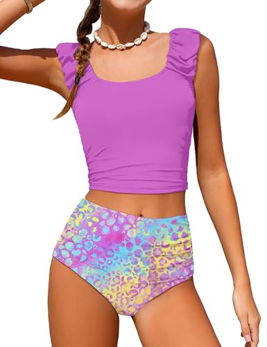 Doumlop Girls Tankini Swimsuits Size 14-16 Girl Bathing Suits Twist Back Tankini Tops with Bottoms Two Piece Teen Bathing Suits for Girls 14-16 Swimwear Purple at Amazon