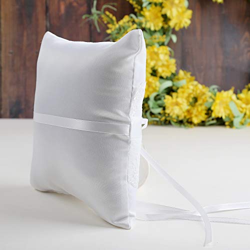 image for Qingbei Rina Bridal Wedding Ring Pillow with Satin Rhinestones Lace fo
