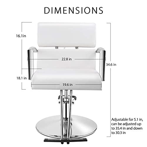 Baasha Hair Salon Chair with Hydraulic Pump, Salon Styling Chairs, White Beauty Salon Chair