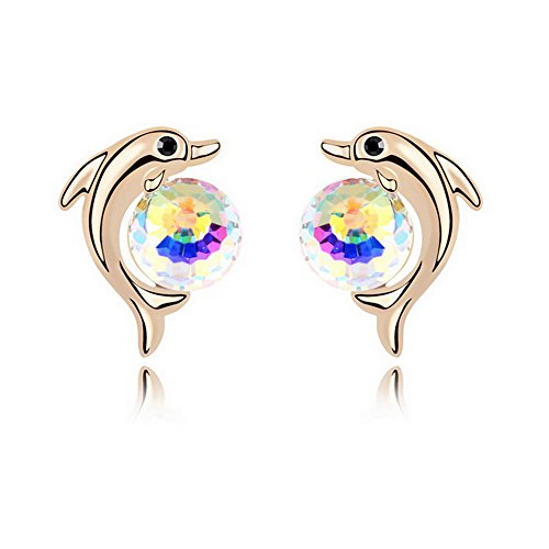 Alvdis One Pair Dolphin Style Swarovski Crystal Fashion Ear Ring Earring, White