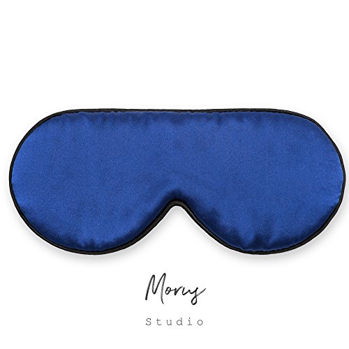 MorusStudio Mulberry Silk Sleep Mask, Super Soft, Organic, Breathable, Lightweight, No Pressure on Eyes, Adjustable Strap Fits for Any Sleep Position, Block 100% Lights (Black) (Navy)