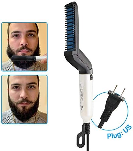 Beard Straightener for Men，15 Seconds Quick Heat Brush, Professional Straightening Comb Styling Tools with Auto Temperature Lock Switch, Indicator light and US Plug