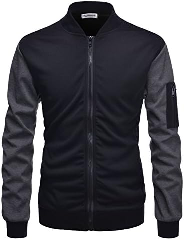 JBOOM (SBBHBS10) Mens Slim Fit Stylish Zip-Up Blouson MA-1 Bomber Flight Jacket BLACK US M(Tag size L)