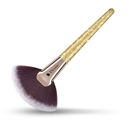 DUcare Professional Fan Makeup Brush Face Highlighting Make Up Cosmetic Tool Golden Glitter
