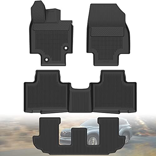 KEWISAUTO TPE Floor Mats for Toyota Highlander, Black Front Rear 3 Rows