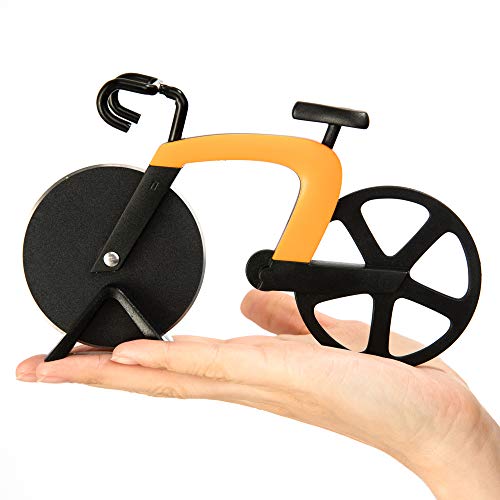 Bicycle Pizza Cutter Wheel, Bike Shape Pizza Slicer with Stand and Stainless Steel Non-Stick Cutting Wheel, Funny Kitchen Gadget for Pizza Lovers