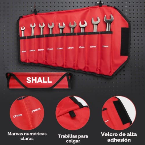 Shall 9-Piece Flex Head Ratcheting Wrench Set, 72 Metric Teeth 8-19mm, Cr-V Built, Nickel Plated with Organization Bag