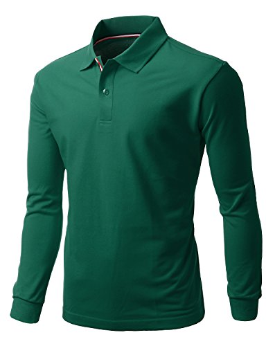 Men's 20x20 Cotton 2 tone Collar Long Sleeve Polo Tshirts DARKGREEN size S