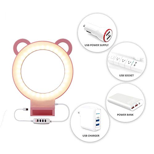 Lusweimi 6-inch Mini LED Selfie Ring Light kit 3000-5500K Adjustable Desktop Lamp USB Plug with Stand for YouTube Makeup/Live/Vlogs, Beauty Lovely Shape with 3 Light Modes &11 Brightness Level (Pink) - Thumbnail 7