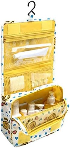 Hanging Toiletry Bag, EASEHOME Portable Makeup Cosmetics Organiser Waterproof Wash Bag Travel Cosmetic Bags Folding Bathroom Travel Kit Strorage Pouch with Hook for Ladies, Yellow Smile