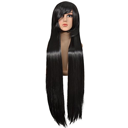Ecvtop Women's Costume Wigs 40inch Black Long Straight Anime Cosplay Wig 100cm