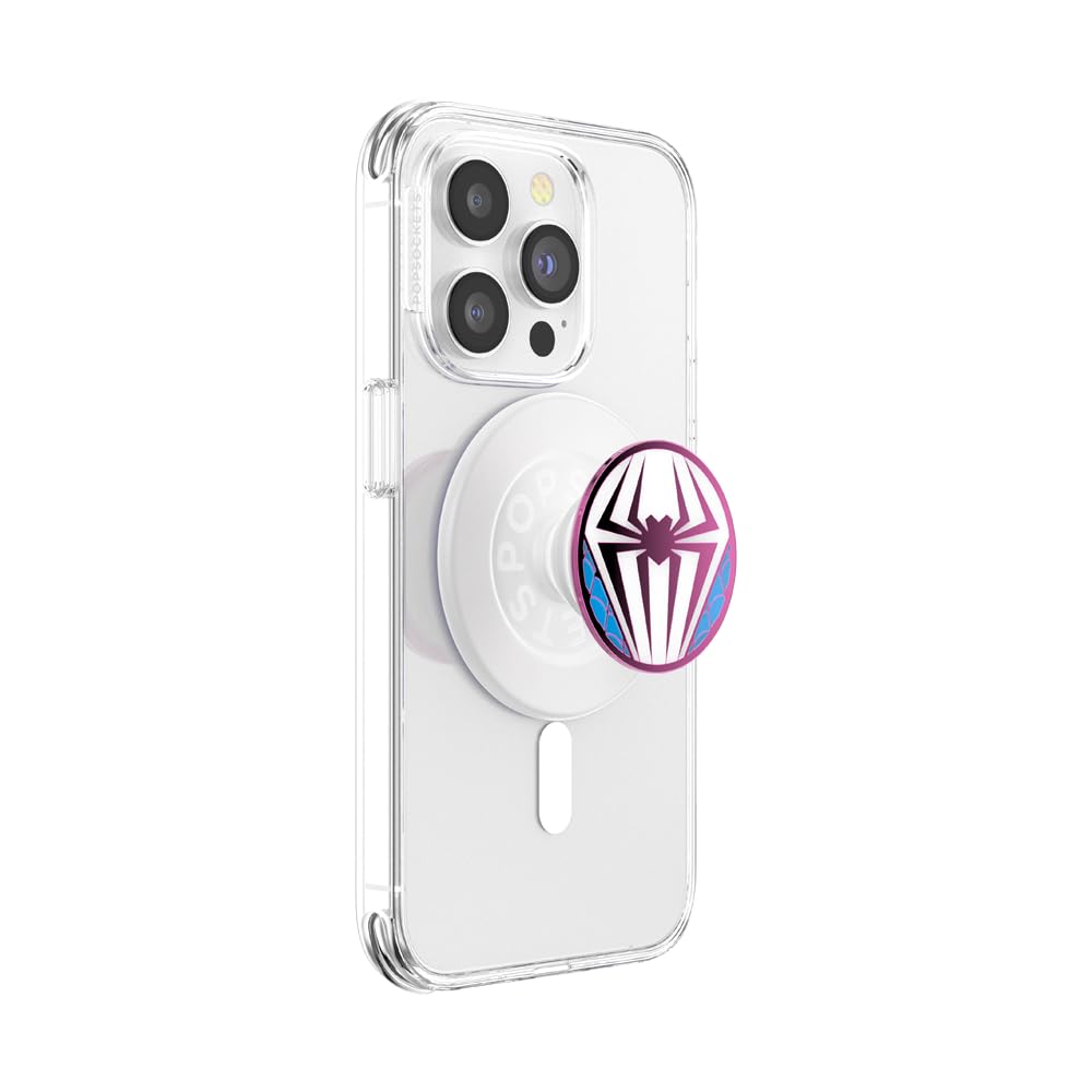 PopSockets Phone Grip for MagSafe, Secure Magnetic Phone Grip & Stand, Hands-Free Kickstand, Wireless Charging Compatible, Spiderman - Enamel Ghost Spider Suit