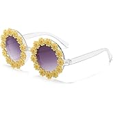 JINHUIBBA Women round Flower Sunglasses Flower Cute Glasses UV 400 Protection for Outdoor Beach