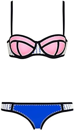 MOMOKI Hand-woven crochet national wind bikini bathing suit (L, Pink)