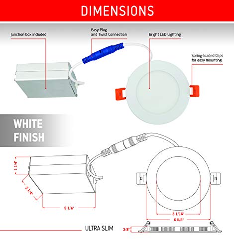 OSTWIN 6 inch LED Recessed PROFILE SLIM ROUND PANEL Light with Junction Box, Dimmable, 15W (110 Watt Replacement), 3000K (Warm White), 1125 Lumens, No Can Needed (12 Pack), ETL and Energy Star Listed - Thumbnail 2