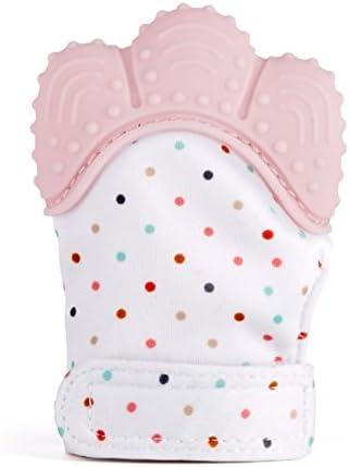 FNSHIP Baby Silicone Teether Mitten,Teether Pacifier Clip,Teething Toy Or Teething Ring Provides Self-Soothing For Toddlers (pink)