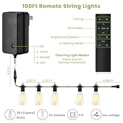 RTTY 100FT Outdoor String Lights with Remote, Led