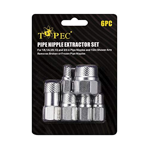 Topec 6Piece Pipe Nipple Extractor Set, Hex Head MultiSpline Easy Out