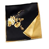 MSchunou Black Gold Peony Silk Cheongsam Shawl, Exquisite Fashion Elegant Shawl, Scarf Shawl, Scarf Shawl Dual-use, Double-Layer Soft Silk Fabric, 155 35cm