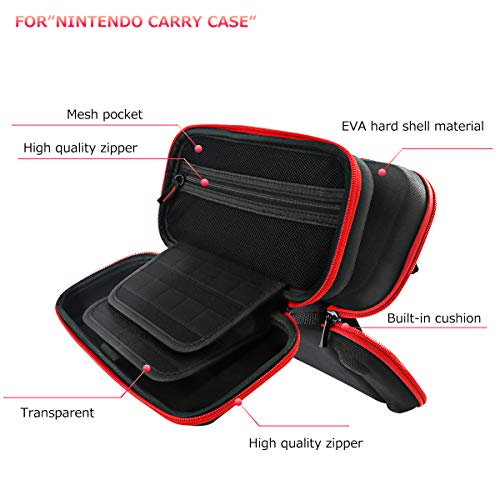 [Large Model] Carrying Case for Nintendo Switch,Leyeet 20 Game Cartridge Protective Hard Portable Travel Carry Case Fits AC Adapter Shell Pouch for Nintendo Switch Console & Accessory (Red Zipper) - Thumbnail 5