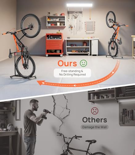 Housolution Vertical Bike Stand with Wheels, Stand-alone Mount for Wheels up to 29 Inches, Adjustable Height Without Holes for Garage & Apartment, Foot Support for Bikes Holds up to 80 lbs